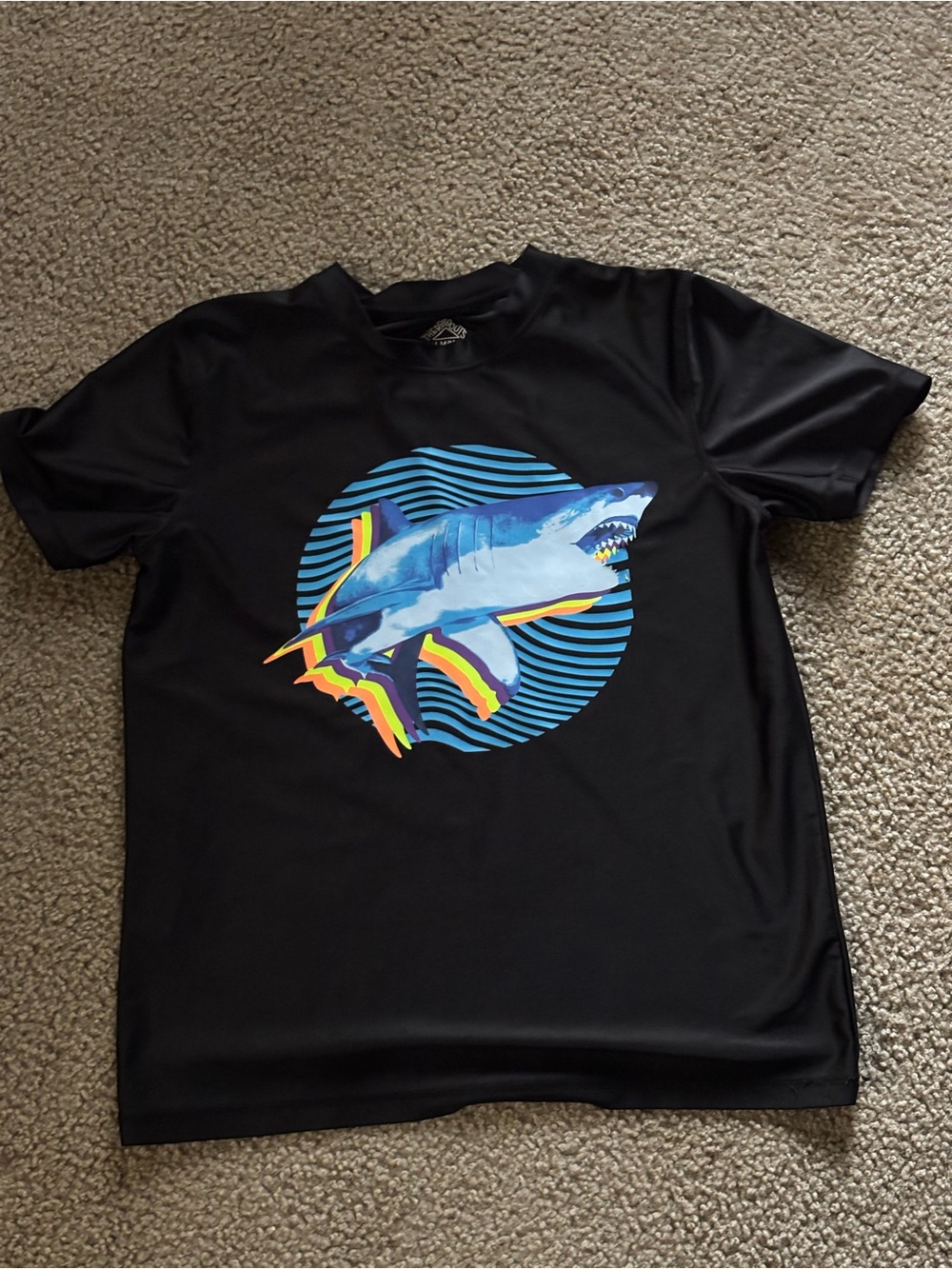Kids Black Swim Rashguard with Blue Shark Graphic